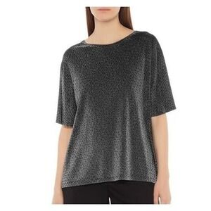 MOD REF Pullover Top Size Medium Black Silver Metallic Loose Fit Sparkle Chic